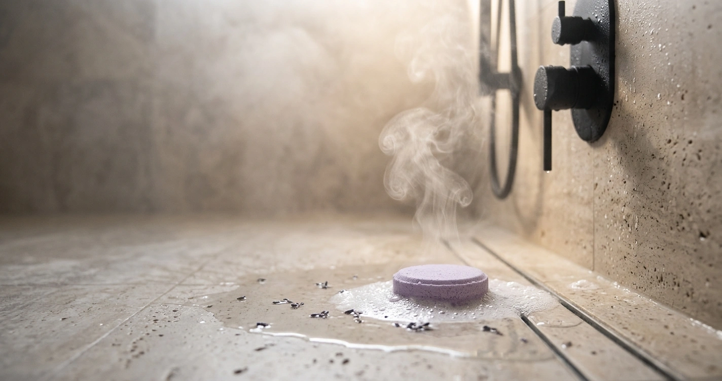 lavender shower steamers in bath