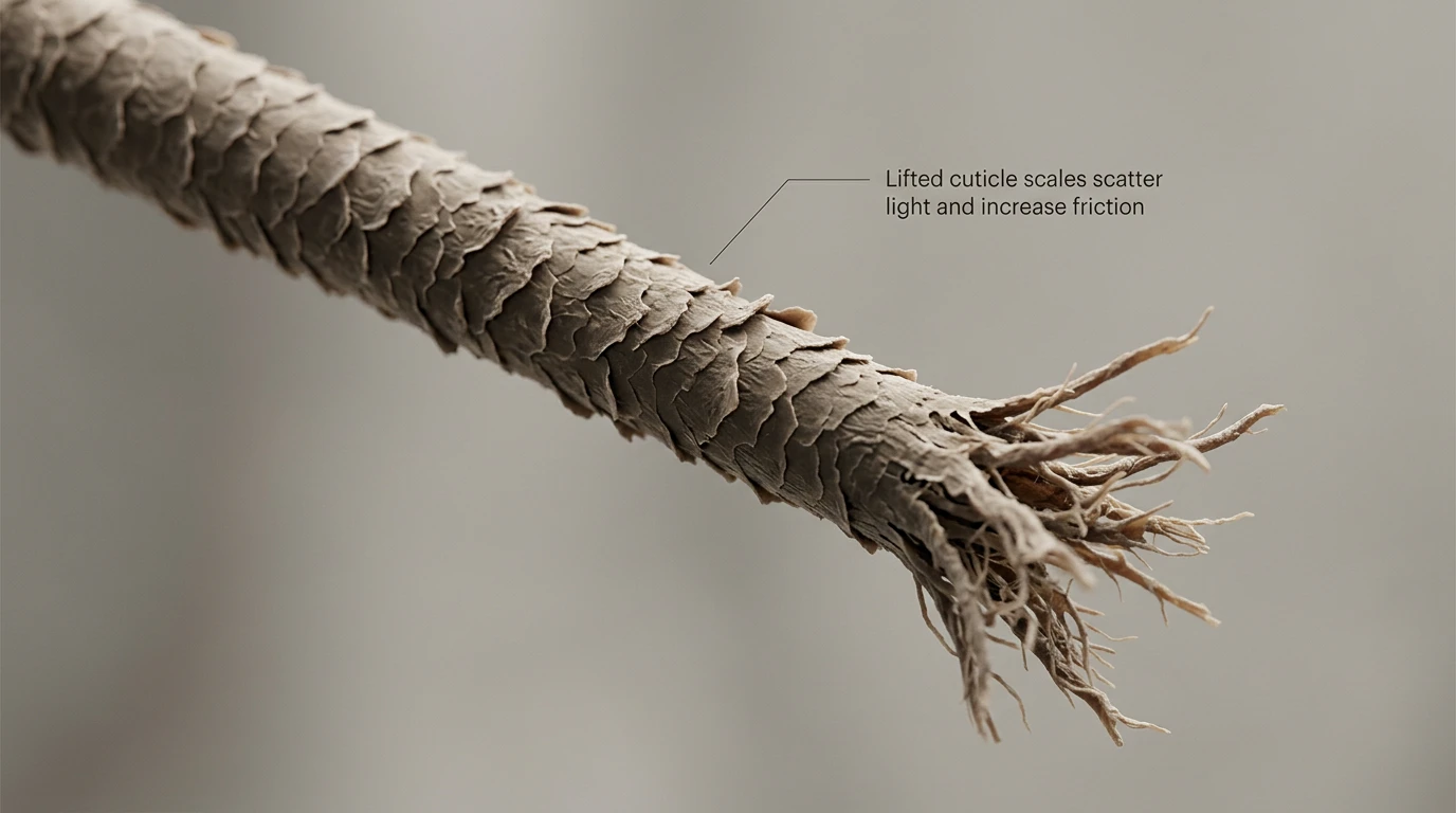 Lifted cuticle scales scatter light and increase friction