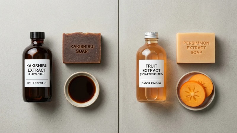Kakishibu and persimmon extract soap flat lay